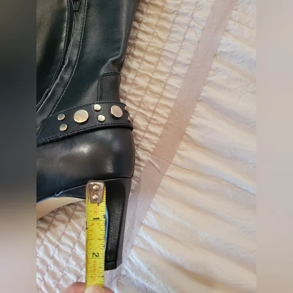 Dolce Vita Black Heeled Boots with Gold Accents - Picture 10 of 11